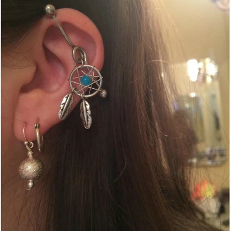 

Neylanly PUNK Trendy Piercing Body Jewelry Pendant Jewelry Industrial Barbell With Dream Catcher Industrial Barbell 1 Piece