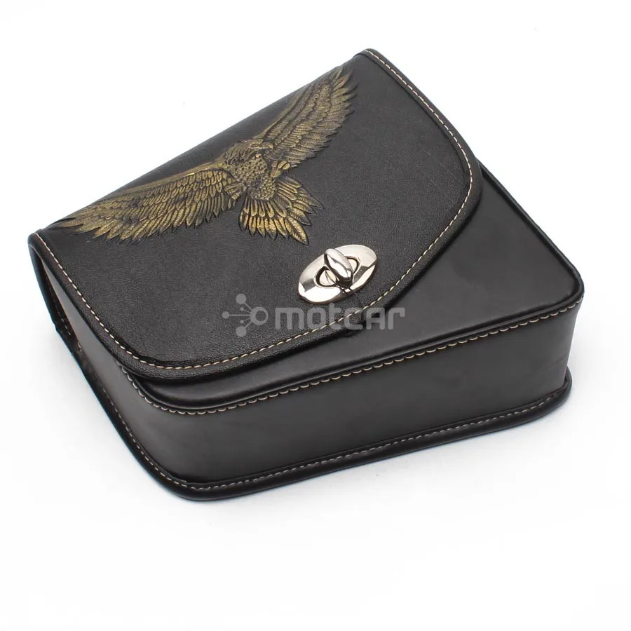 

For Harley Sportster XL883 1200 Honda Suzuki Motorcycle Black PU Leather Eagle Logo Tool Bag Luggage Left Side Saddle Bag
