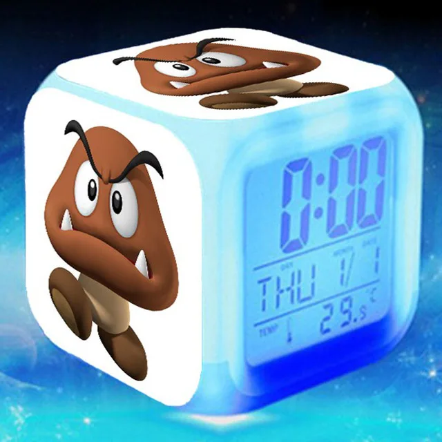Светло-серый Супер Марио светодиодный Будильник reloj despertador Luigi часы Mario электронные настольные часы KLOK Сенсорное освещение часы Saat - Цвет: Светло-серый