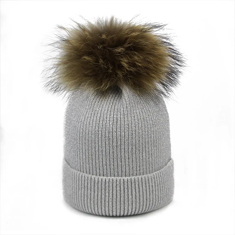 2018 Новый помпоном шапка натуральный мех зимние Шапки енота Pom Hat для Для женщин