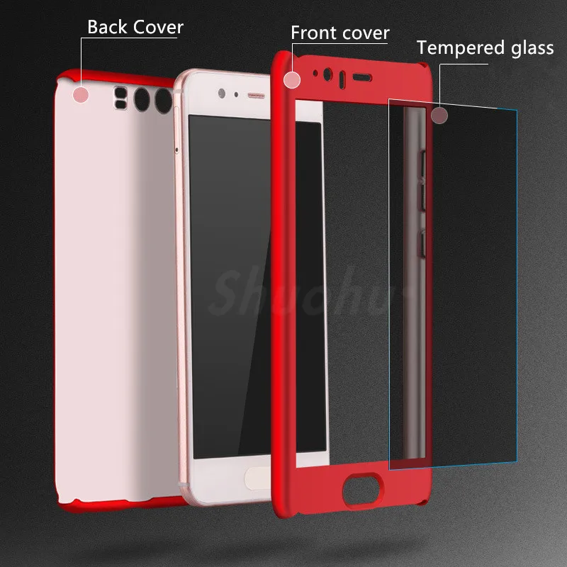 SHUOHU 360 Degree Protection Phone Cases for Huawei P8 P9 Lite 2017 Case Cover Luxury Black P10 Plus |
