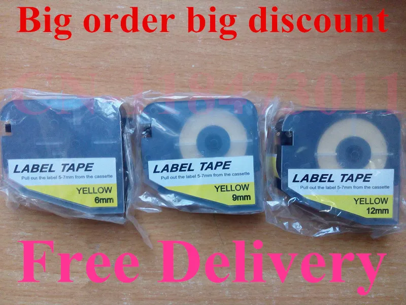 Бесплатная доставка кассета для этикеток желтого цвета 9 мм электронных надписей