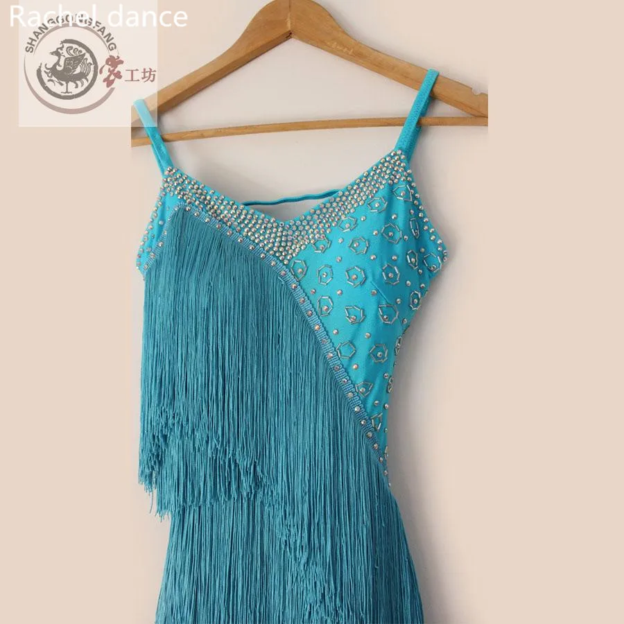 

Fringe Latin Dancing Clothing Harness Pearl Style Back Open Sleeveless Samba Tango Dance Costumes Tassel Latin Dance Dress Set
