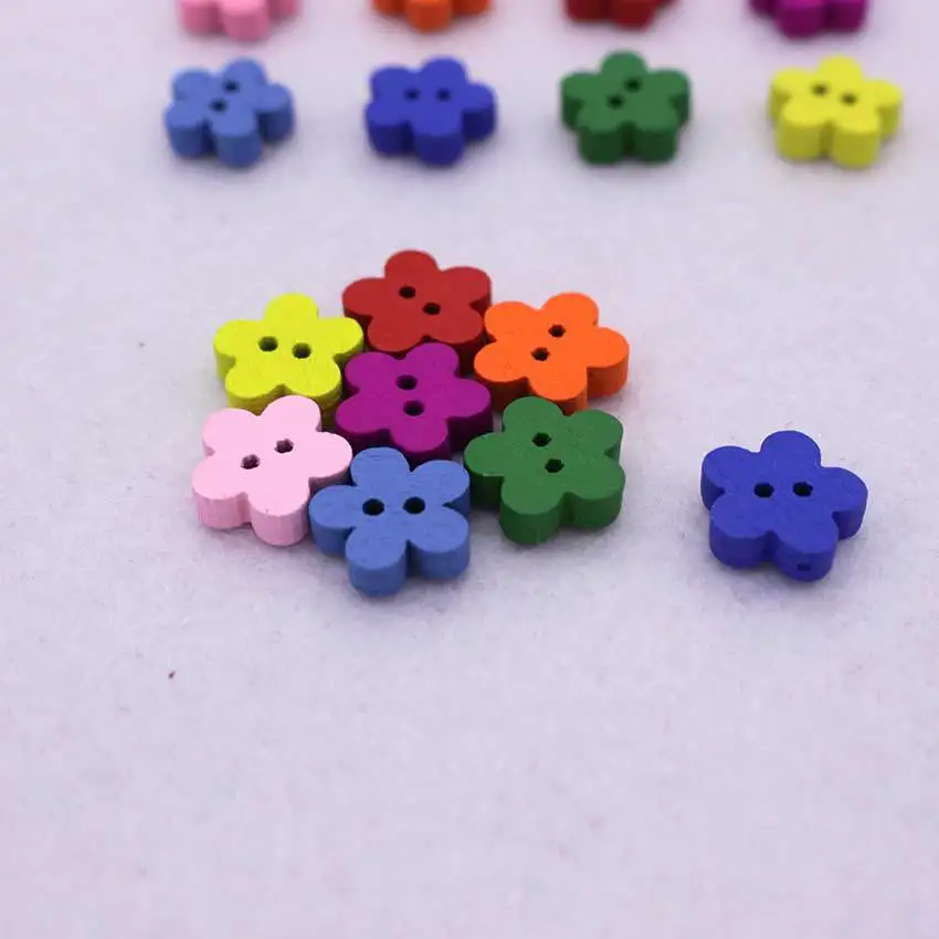 100 шт разноцветные цветочные плоские задние деревянные кнопки для шитья