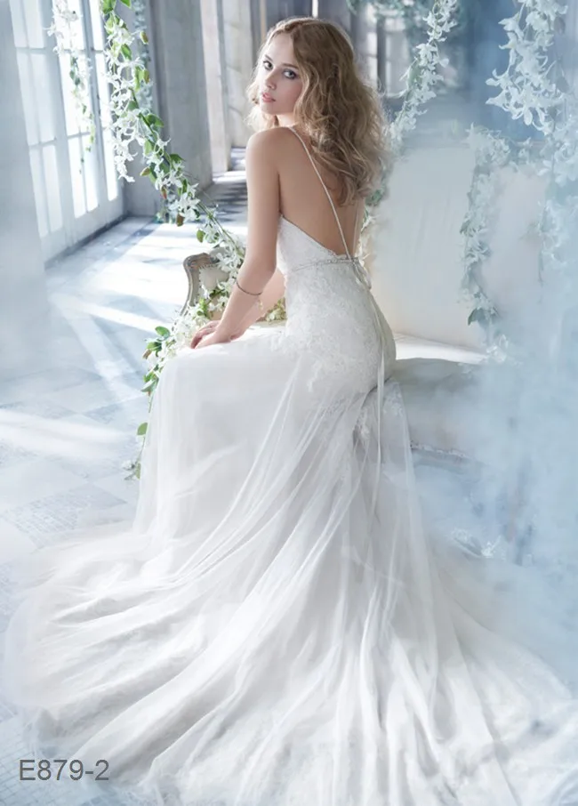 Lace Spaghetti Straps Wedding Dresses Sweetheart Bridal Dress Neck Back Open A-Line Custom Made US Size 2 4 6 8 10 12+ E879 | Свадьбы и