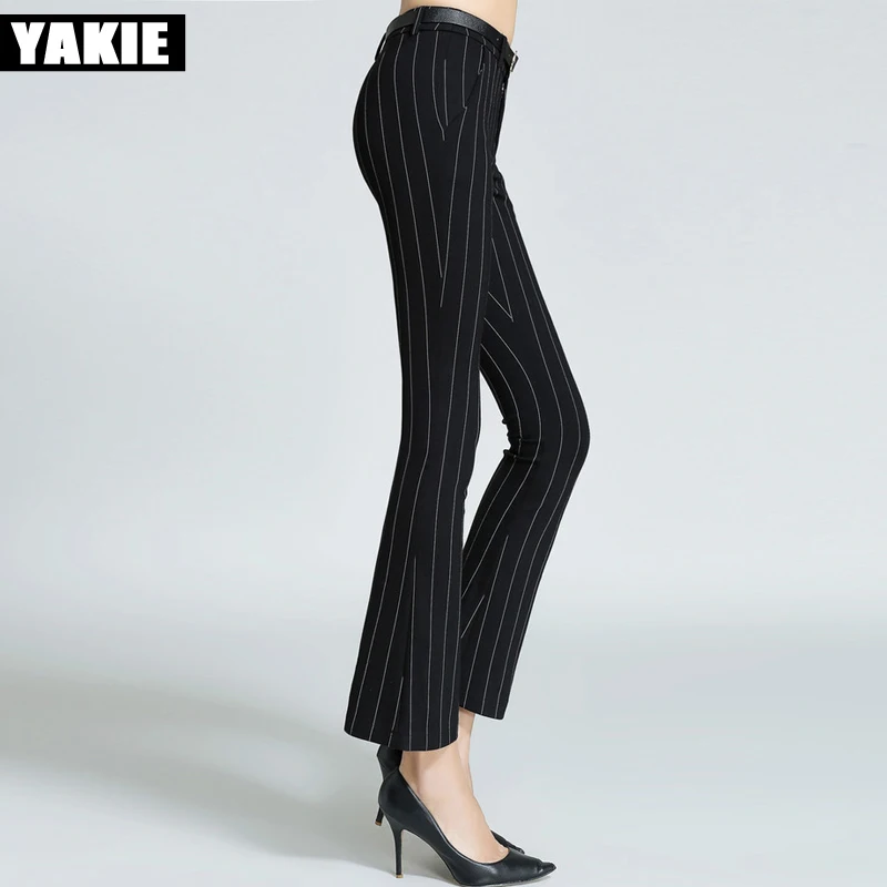 Плюс размер широкие расклешенные брюки женские полосатые обтягивающие тонкие