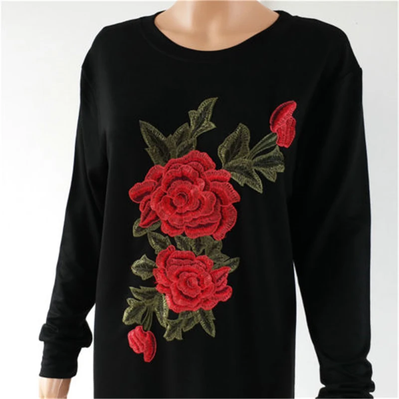 Осень 2017 модные женские винтажные повседневные блузки с цветочной вышивкой топы