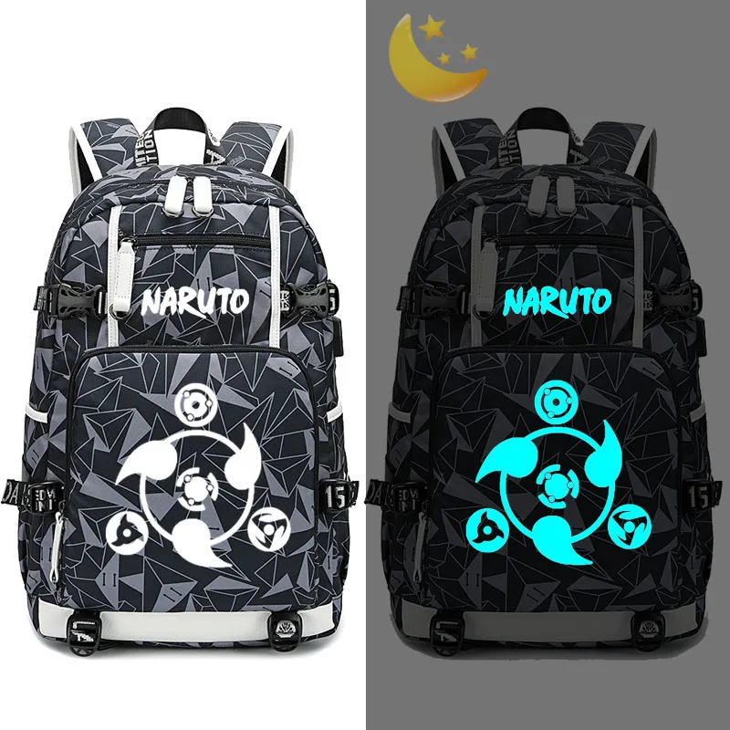 Style B Naruto logo Anime Backpack USB Charging Travel Bag Luminous Student Schoolbag Bag Laptop Bag Cosplay Backpack Kids Gift - Цвет: Style B