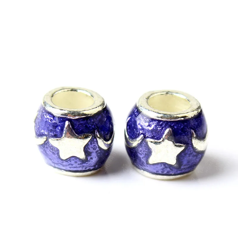 5PCS Fashion Big Hole Purple/Blue Enamel Star And Moon Bead Jewelry Fit DIY Charms Bracelet Necklace Accessories Bijoux | Украшения и