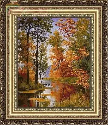 

Autumn woods River Scenery Needlework,Cross stitch,16ct 14CT Counted Sets Embroidery kits Art Cross-Stitching,DIY Handmade Decor