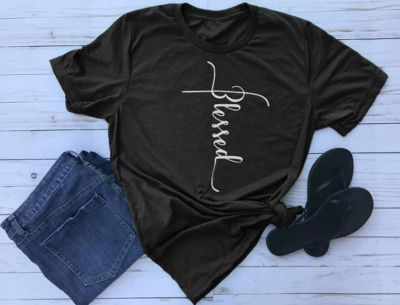 Благословил крест футболка Для женщин забавные религиозные женская мода для