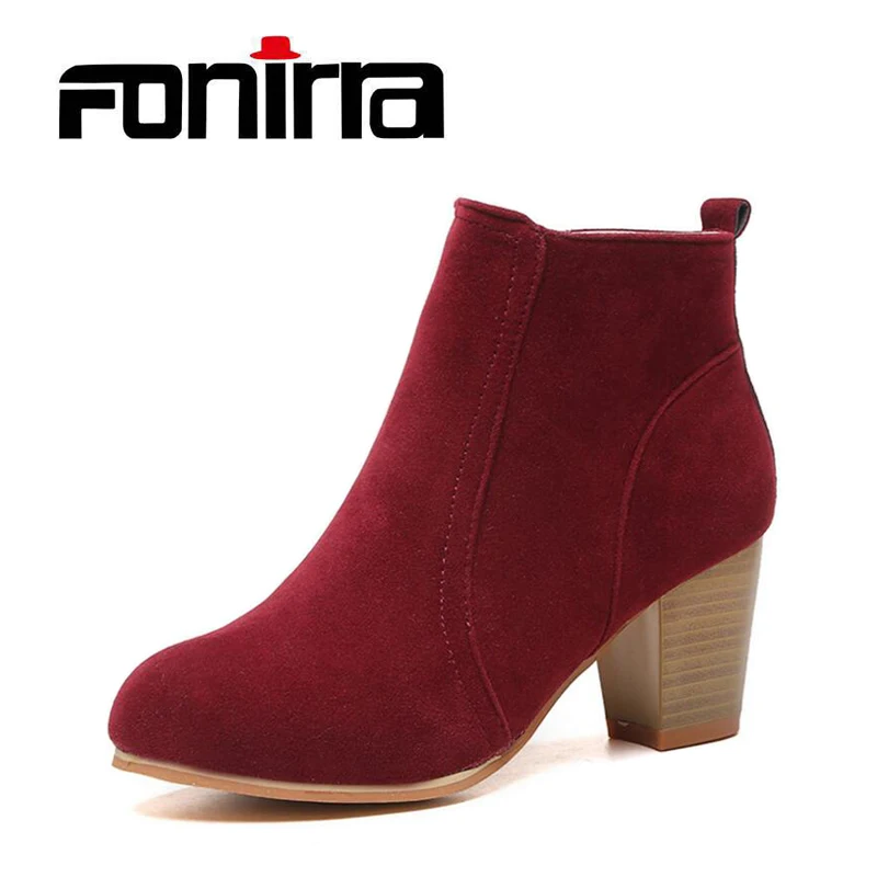 FONIRRA Women Ankle Boots Square High Heel for Woman Fashion Zip Black Autumn Winter Womens Shoes 231 | Обувь