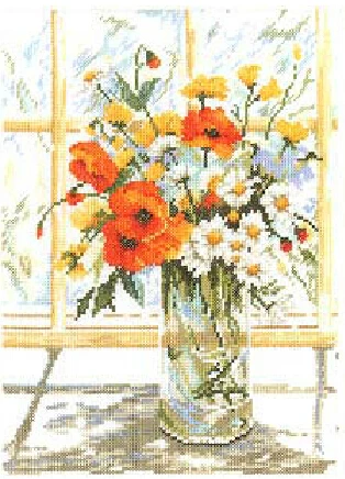 Наборы для вышивки крестом 14ct цветы ваза окно белое полотно наборы узоров
