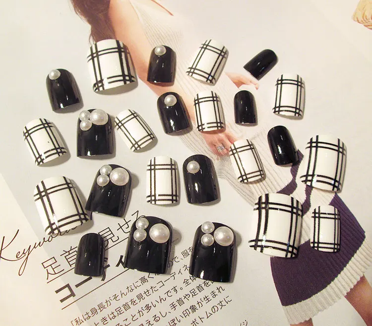 24 шт. пластырь для ногтей в черно белую клетку|product cover|production factorsart paper products |
