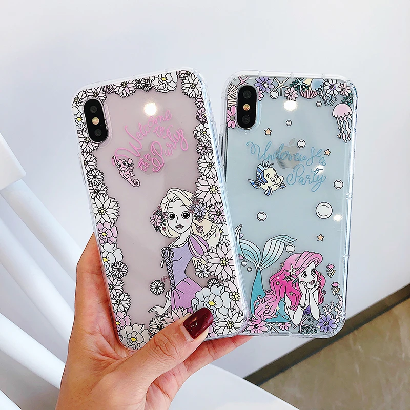 For iPhone XR Cute jasmine princess air float phone Cases iphone X XS Max Ariel soft cover 6 7 8plus |