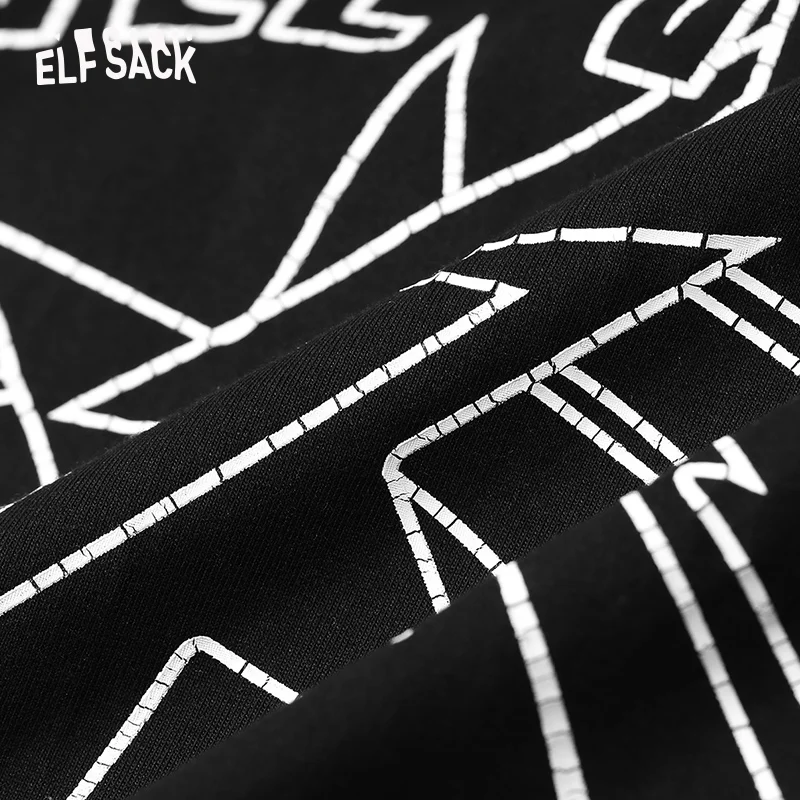 Женское повседневное платье из хлопка ELF SACK, черные уличные женские платья А-силуэта с круглым вырезом и принтом букв для отдыха летом