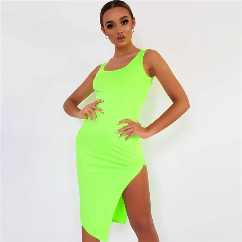 WLWXR сексуальное Клубное облегающее платье с разрезом женский сарафан зеленое
