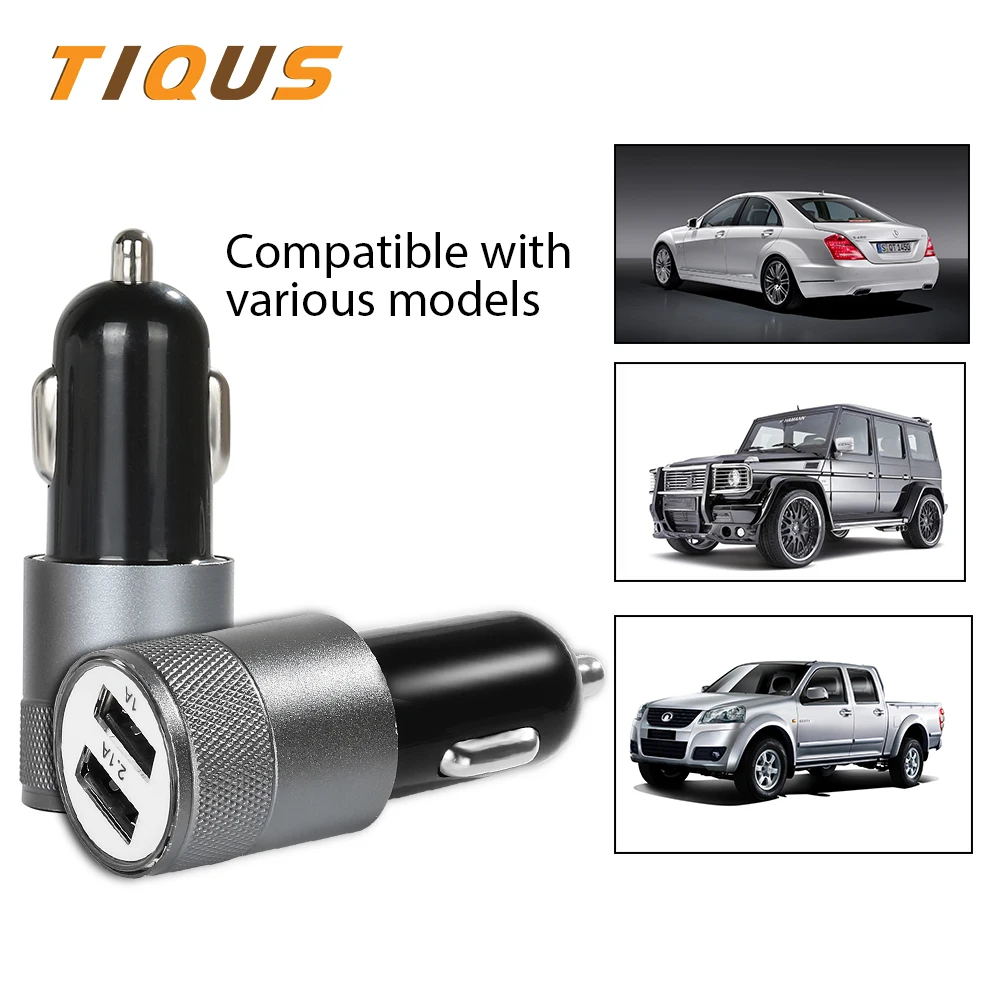 TIQUS Car Charger Dual USB 5V 2.1A For Iphone X 8 7 Plus Mobile Phone Universal 2-Port Adapter Samsung S8 Cigar Socket | Мобильные