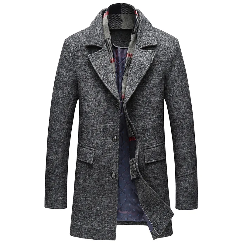 NEW Men Winter Warm Trench Woolen Coat Slim Fit Casual Reefer Jackets Solid Stand Collar Single Breasted Peacoat parka - Цвет: gray