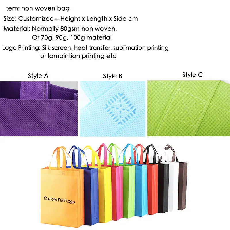 

100pcs Wholesale 30x40Hx12cm Reusable Non Woven Shopping Bags With Logo Promotional Gifts Customize Logo Eco Tote Bags