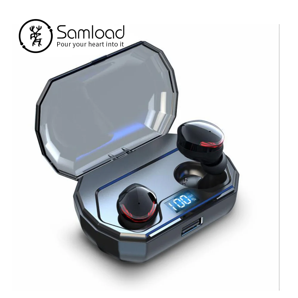 black Samload Беспроводные стереонаушники Bluetooth 5,0 вкладыши наушники HiFi Звук с 2000 мАч Powerbank зарядки коробка для IOS Android - Цвет: black