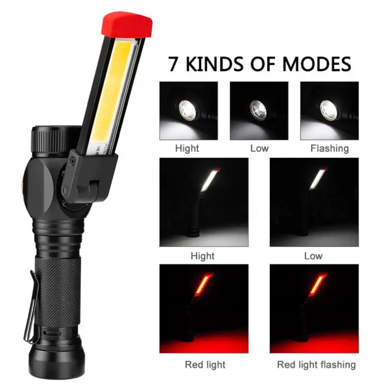 

7 Modes USB Charging COB LED Work Lamp with Side Lamp and Magnet Adsorption 180 Degree Rotation for Vehicle Overhaul/Auto Repair