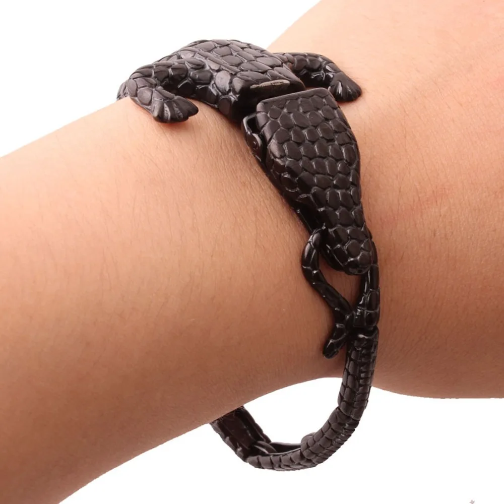 50 мм Дизайн личности из нержавеющей стали Черный крокодиловый наручный браслет панк для мужчин и мальчиков Ювелирные изделия Рождественский подарок