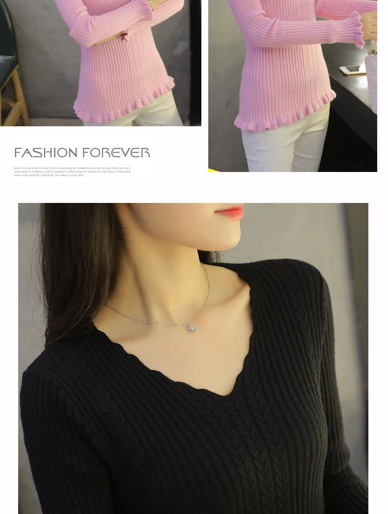 Jersey mujer invierno,, Осень-зима, вязаные женские топы, v-образный вырез, длинный рукав, с оборками, одноцветные, женские свитера и пуловеры
