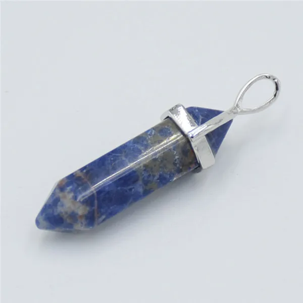 Sodalite Натуральный камень тигровый глаз фиолетовый кристалл кварца кулон шестиугольная колонна столб биконус граненый шарик подвеска маятник подвески - Окраска металла: Sodalite