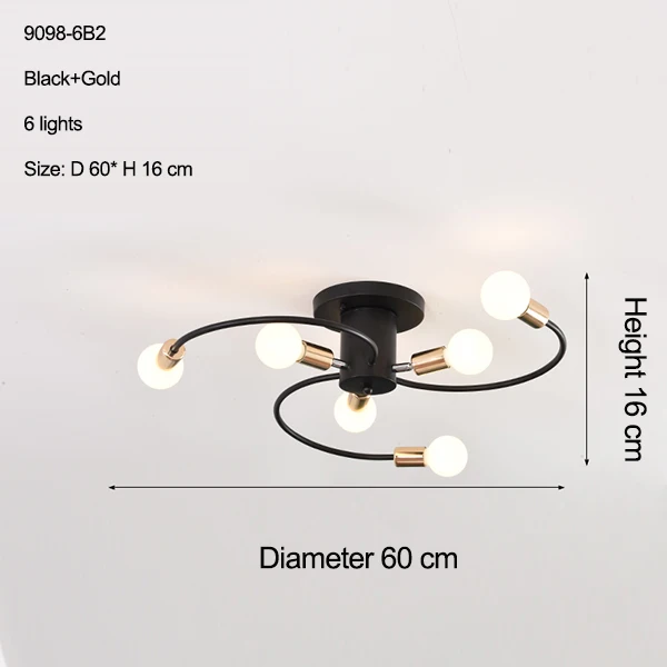 6 light black n gold Современный светодиодный потолочный светильник для гостиной, спальни, люстры для креативного дома, светильники AC110V/220 V - Цвет корпуса: 6 light black n gold