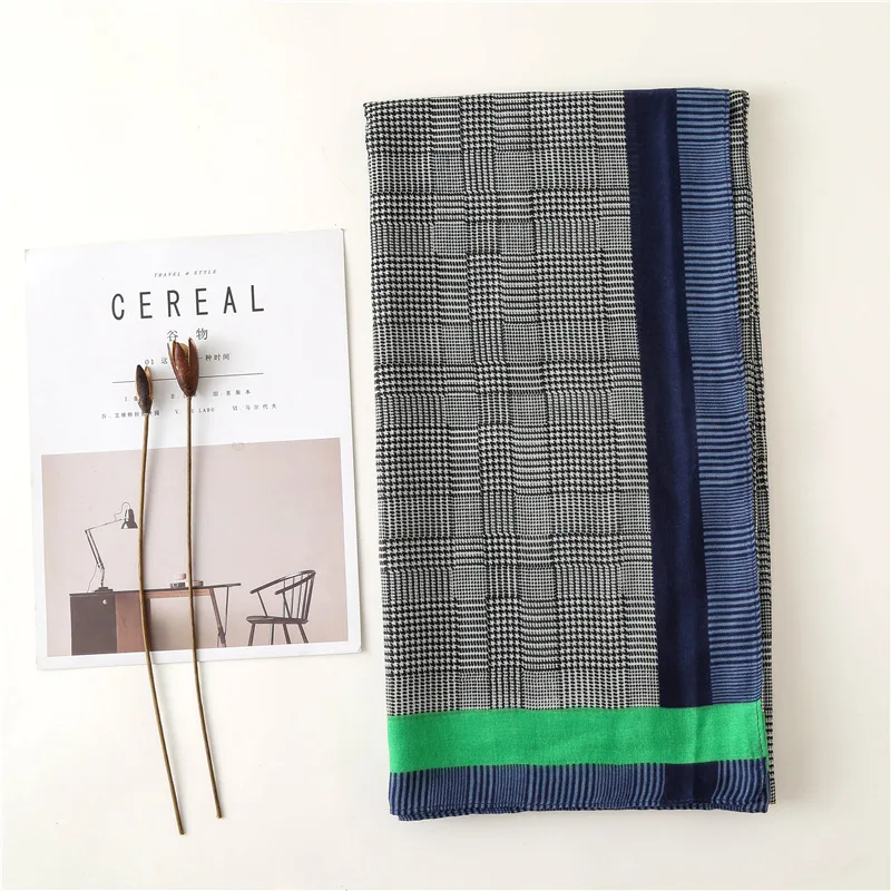 New Design Plaid Striped Viscose Shawl Scarf Women High Quality Printe Pashmina Stole Bufandas Mujer Muslim Hijab 180*90Cm