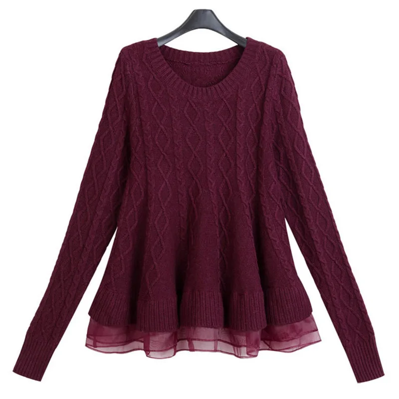 Женский вязаный пуловер с круглым вырезом повседневные свободные кружевные