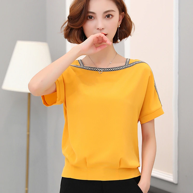 Женская блузка модная 2017 летняя шифоновая 3XL размера плюс с коротким рукавом
