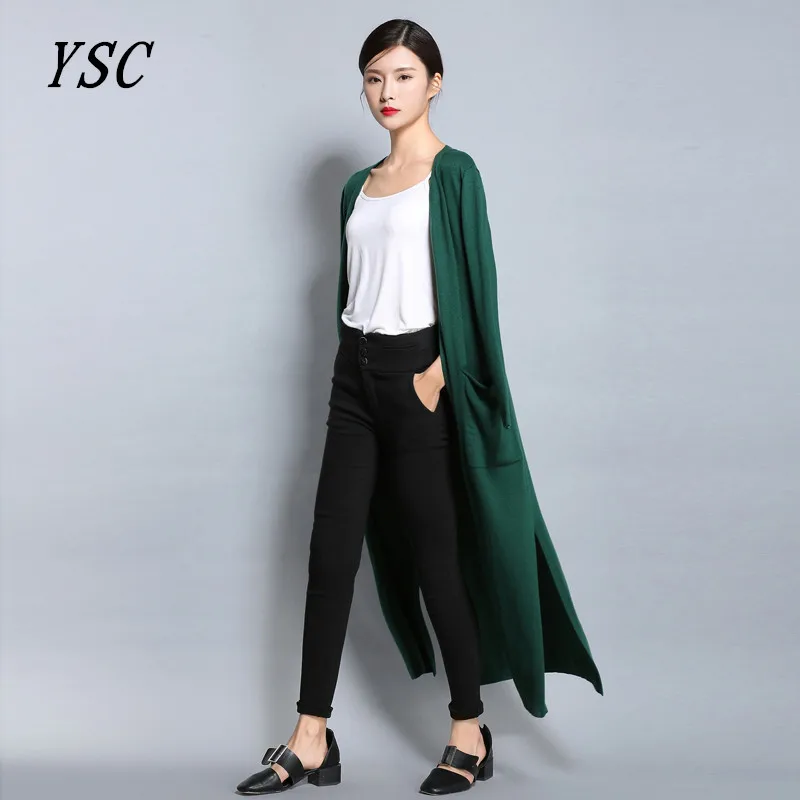 Новинка весна 2017 Модный женский вязаный длинный кашемировый кардиган YUNSHUCLOSET с