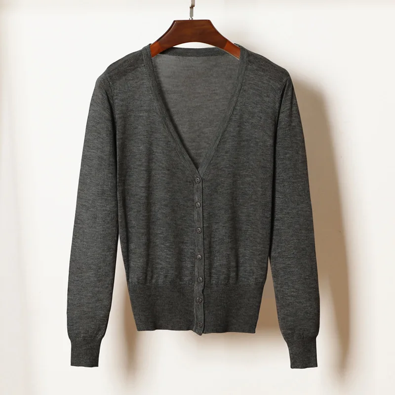 dark grey 27 цветов для женщин вязаный кардиган летние тонкие короткий свитер кардиган пальто дамы плюс размеры с длинным рукавом повседневное женский то - Цвет: dark grey