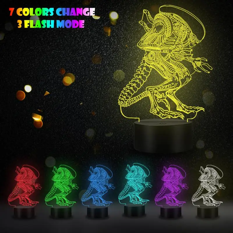 VCity чужой Xenomorph 3D Ночной светильник Luminaria потолочный светодиодный USB Многоцветный