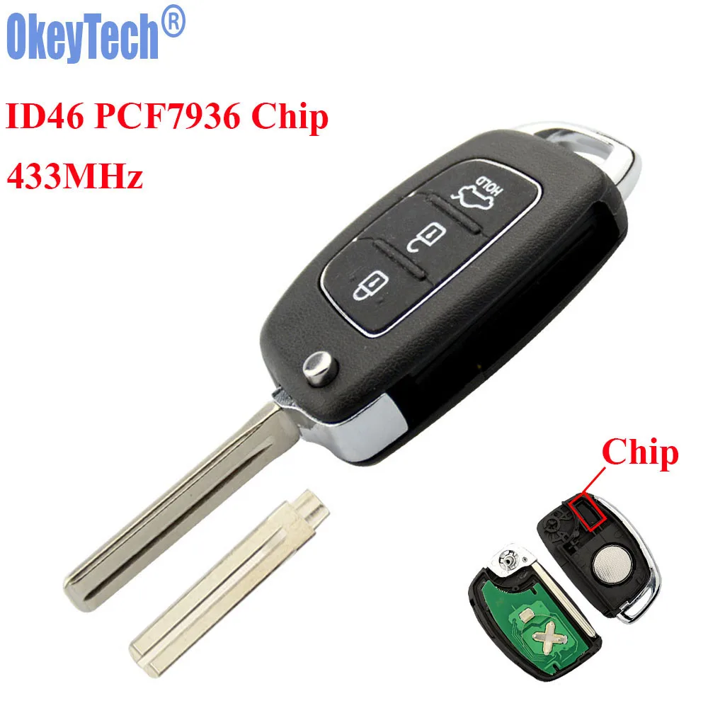 OkeyTech 433 мГц ID46 PCF7936 чип 3 кнопки автомобиль складной Флип дистанционного брелока