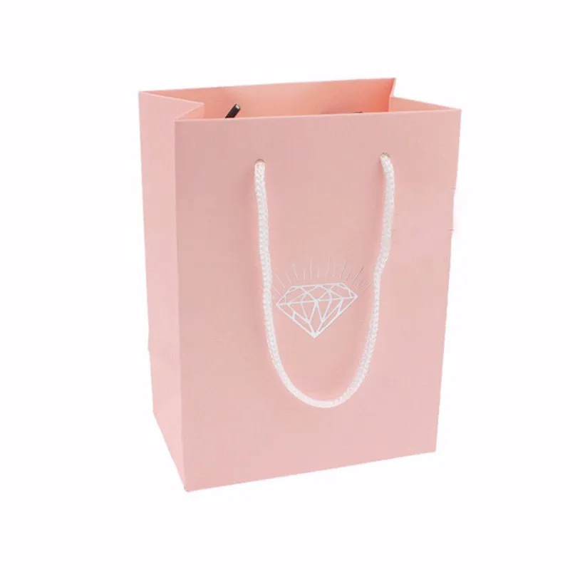 Pink with printed 10 шт./лот) Акция розовая бумага подарочная сумка с алмазной печатью свадебные подарки для гостей на крещение ювелирные изделия Подарочная сумка GB02P - Цвет: Pink with printed