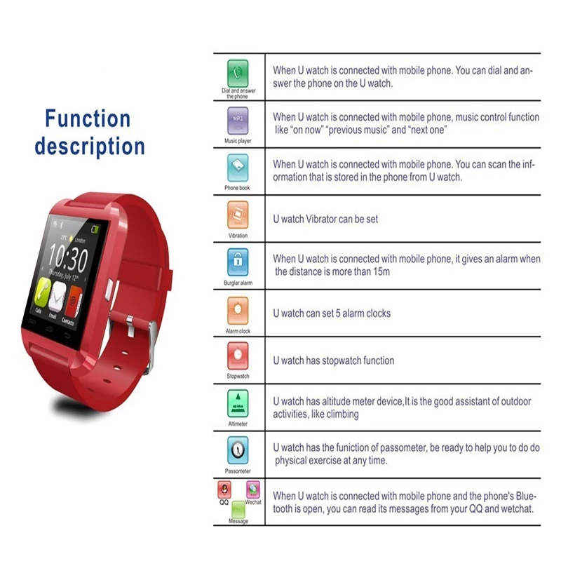 U8 спортивные Смарт-часы с Bluetooth умные часы шагомером наручные браслет