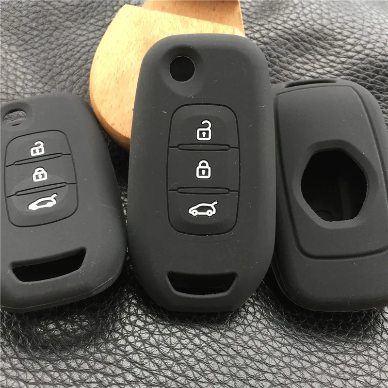 Силиконовый для ключа автомобиля чехол для автомобиля renault kadjar 3 кнопки floding key case cover shell - Название цвета: Черный