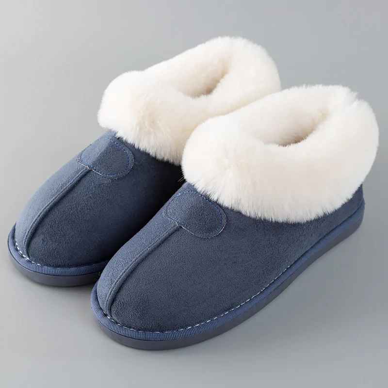 Women's Fluffy slippers Winter fur sliders house slippers for women Big size 14 warm non-slip Couple soft plush home shoes