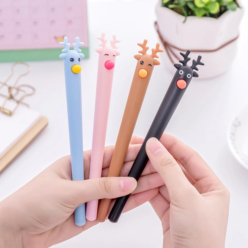 

DL Creative lovely cartoon silica gel deer modeling neutral pen office learning Christmas moose Moyi Xiao signature pen