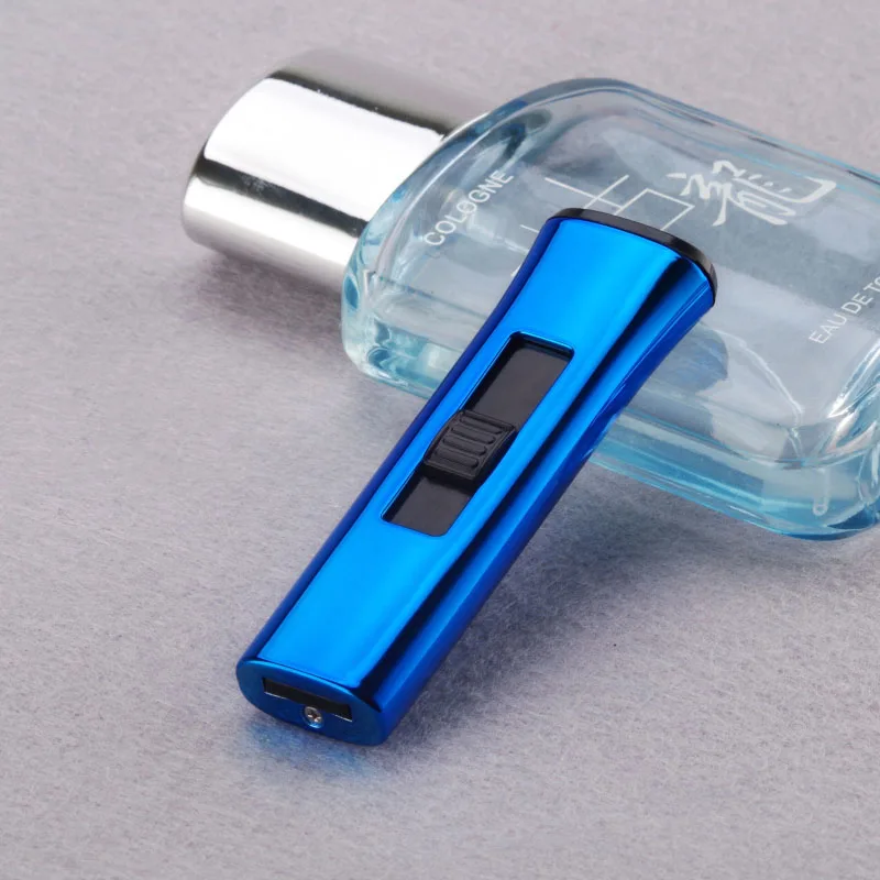 Blue Двухсторонняя мини перезаряжаемая через USB Зажигалка Ветрозащитная зажигалки для электронных сигарет тонкий беспламенный Электрический Зажигалка - Цвет: Blue