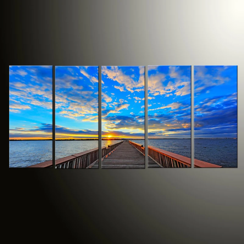 

5 Pieces Sky blue Sea Room Deco Painting On Canvas Modern Home Prints Liveing Room Deco Top Fashion Wall Art Decorate Poster