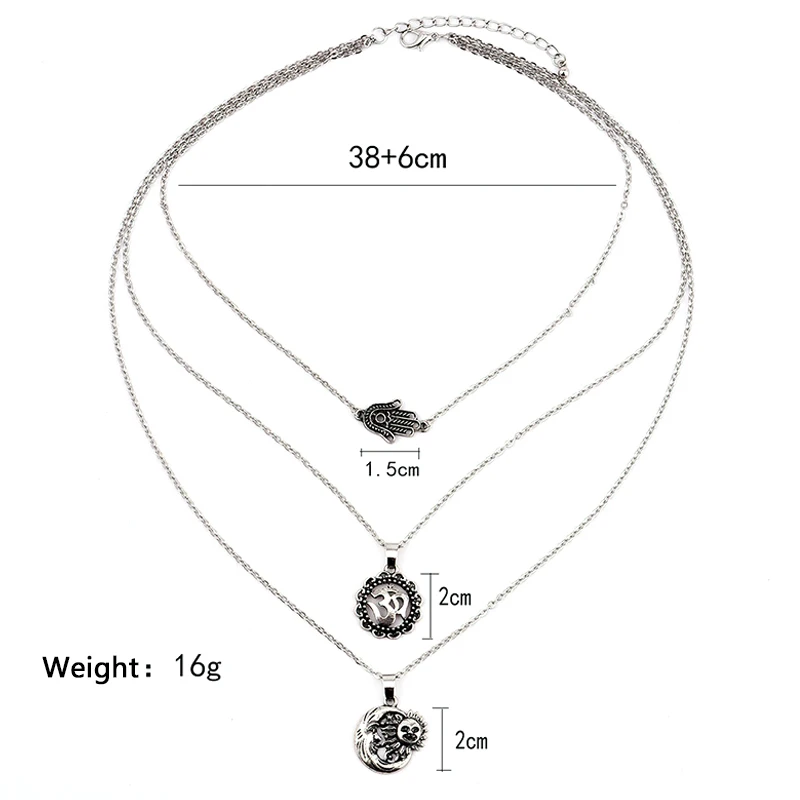 3 шт./компл. Boho Палм солнце и луна Ом цветок многослойное ожерелье с подвеской для