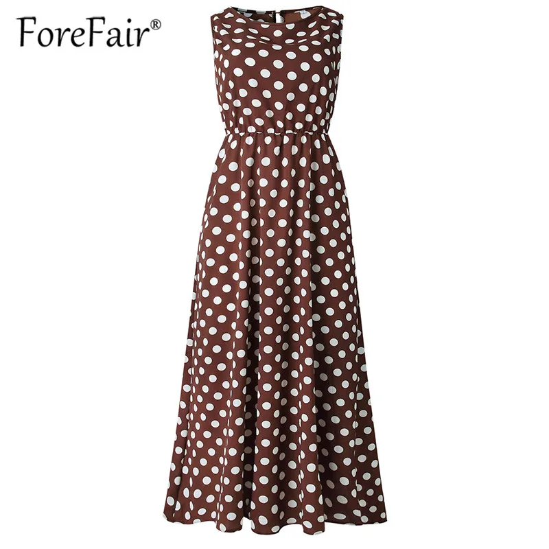 Платье Forefair женское длинное в горошек повседневное элегантное коричневое