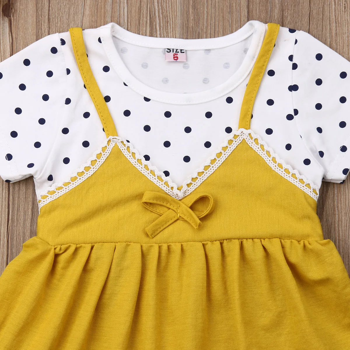 От 1 до 2 лет милое платье для маленьких девочек короткий рукав Пэчворк в горошек с