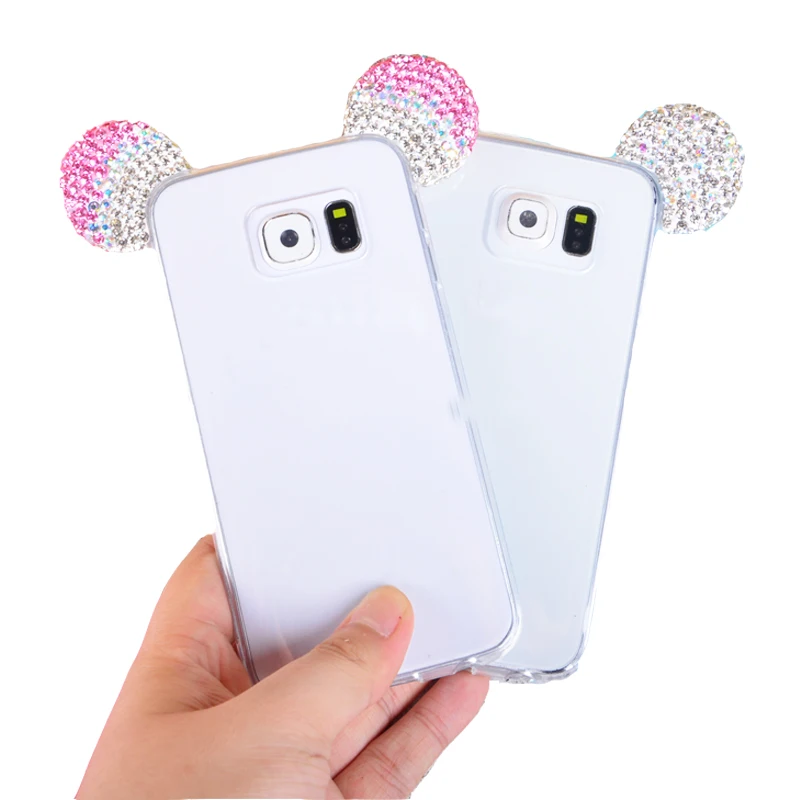 Роскошный чехол для телефона с 3D блестящими кристаллами и ушками iPhone 5 5S 6S Plus XS S8 S7