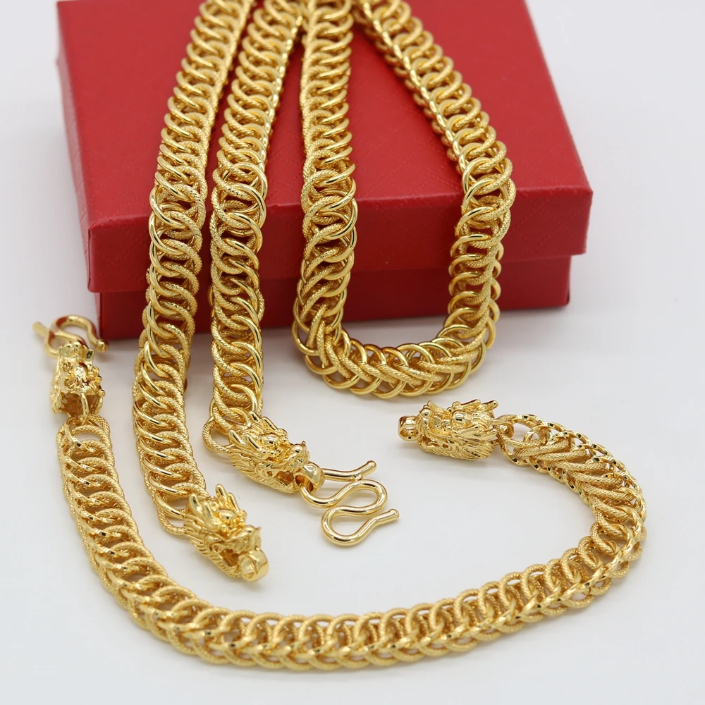 

Hip Hop Mens Jewelry Set Yellow Gold Filled Male Necklace Bracelet Chain Link