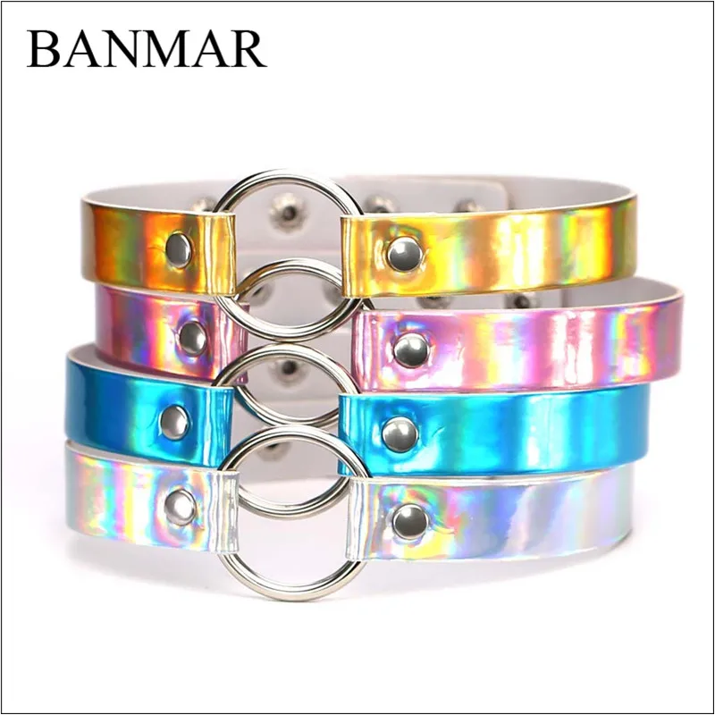 BANMAR 4 Colors Harajuku Trend Punk Laser PU Leather Chocker Choker Round Collar Necklace Party Female Gifts | Украшения и